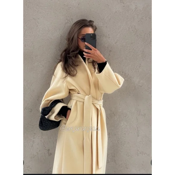 Zara Oversized Wool Blend Coat Cream Size L - Picture 9 of 17